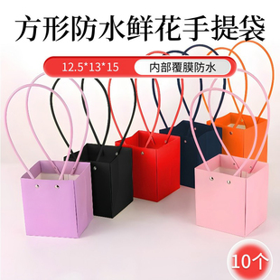 加厚鲜花手提袋花篮花艺手提盒插花礼盒防水特种纸包装diy插花袋