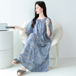 妈妈夏装棉绸连衣裙50到60岁加肥加大女装200斤中老年睡裙子