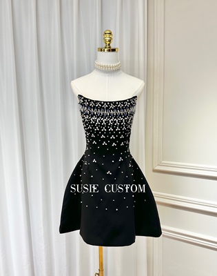 轻奢重工一字领鱼骨抹胸满钻水钻装饰收腰A字花苞裙摆抹胸礼服裙