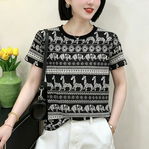 欧洲站短袖T恤印花妈妈装上衣女