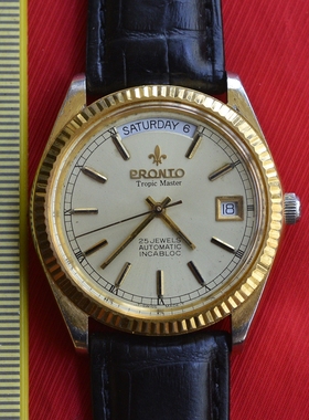 品相性能很好瑞士正品PRONTO百浪多镀金全自动机械手表二手男表