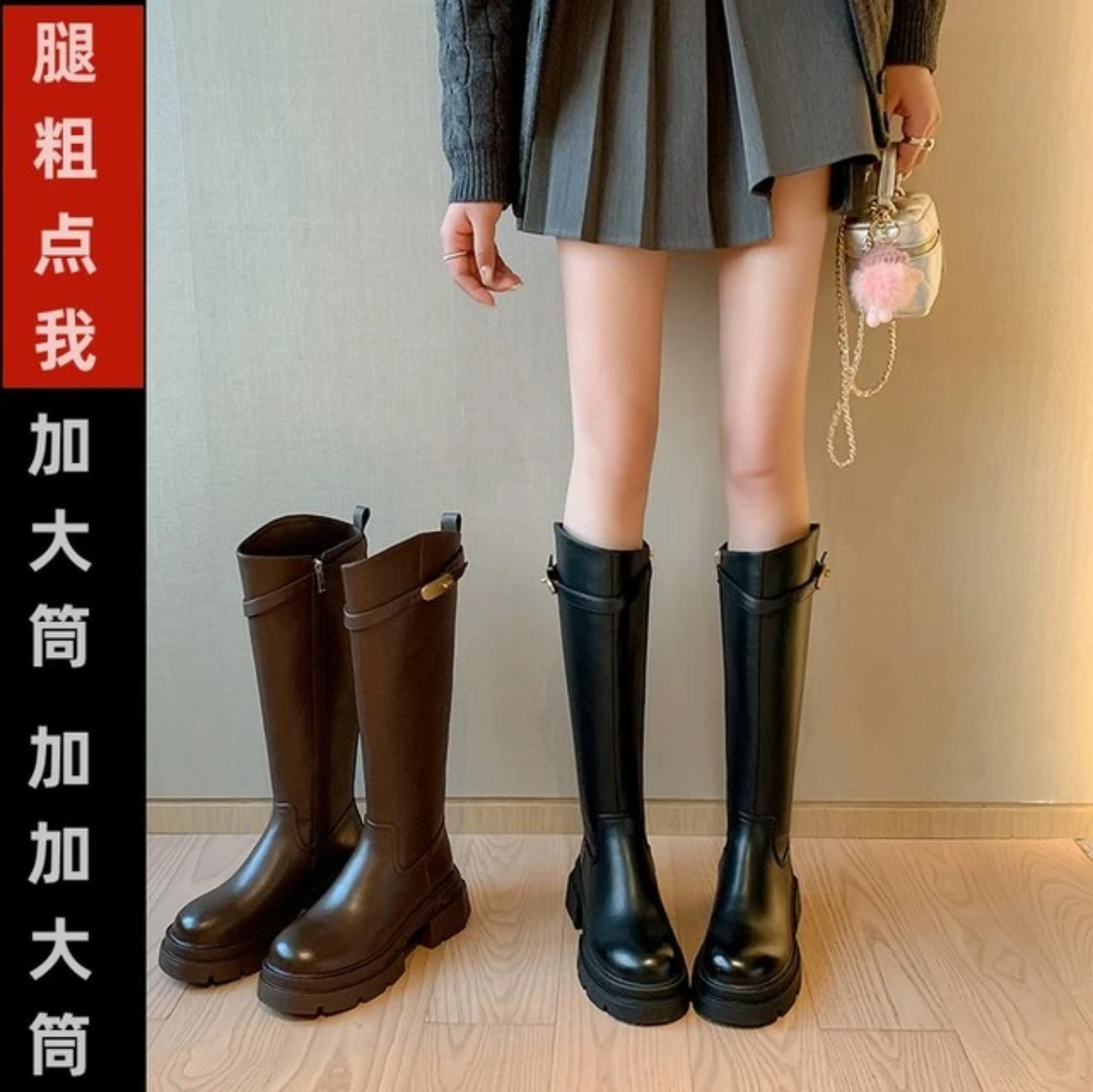 加肥加宽大筒围真皮女靴胖mm粗腿长筒靴马丁靴2025年新款骑士靴冬