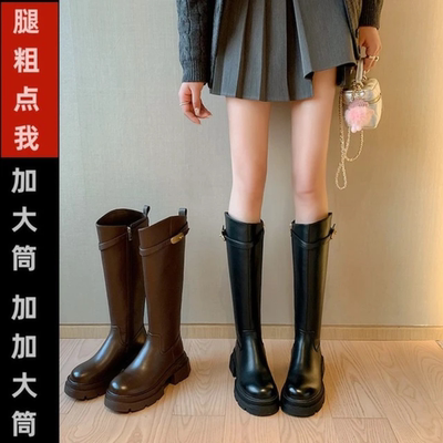 加肥加宽大筒围真皮女靴胖mm粗腿长筒靴马丁靴2025年新款骑士靴冬