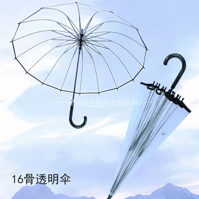 16骨大号双人学生透明网红长柄伞