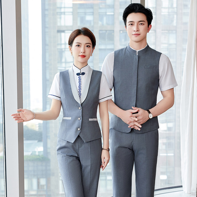 单件/套装 男女酒店服务员工作服马甲迎宾接待中式餐厅饭店制服