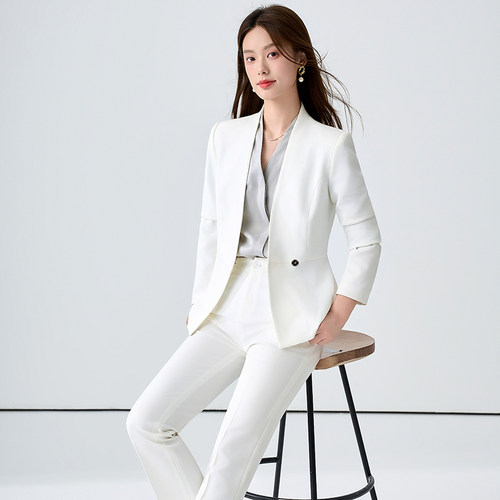 无领西装女长袖春秋正装