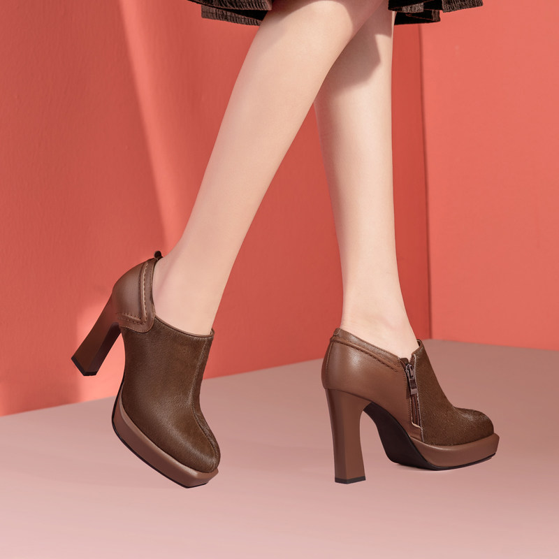 英伦风真皮皮鞋深口防水台2025秋季新款圆头增高粗跟厚底高跟鞋女,女鞋,深口单鞋,淘宝优惠券,粉丝福利购,淘宝优惠卷