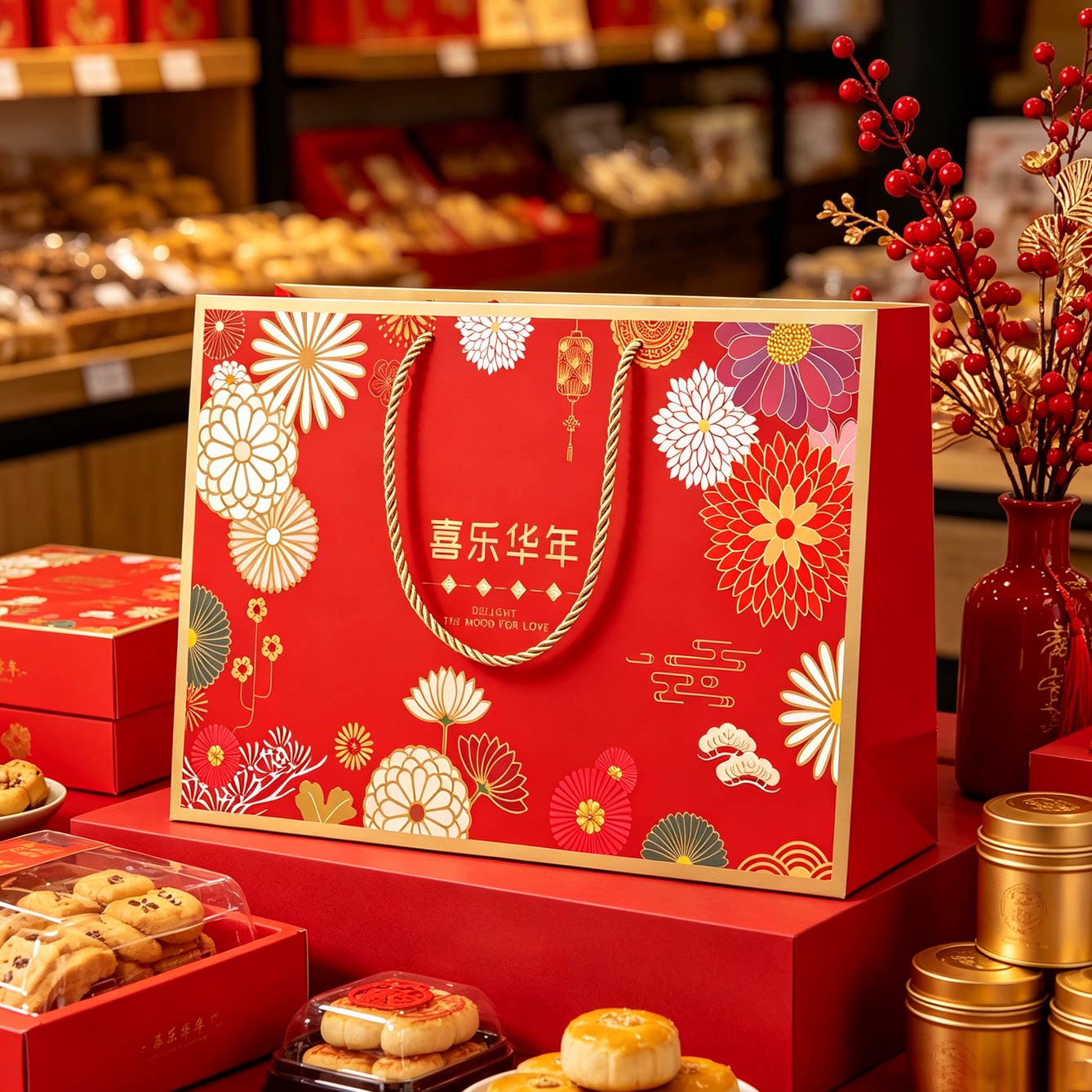 新年礼品袋手提袋白卡纸袋支持定制加logo喜庆包装送礼可批发