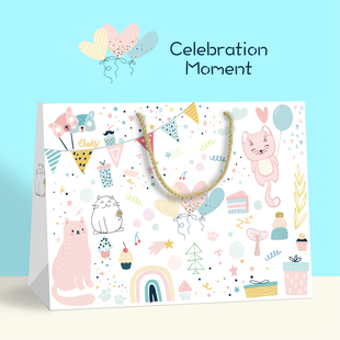 可爱礼品袋卡通图案大号手提袋生日派对母婴宝宝满月礼物包装袋子