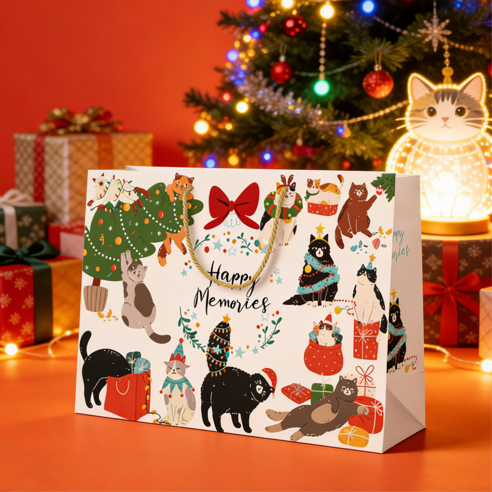 创意猫猫礼品袋生日礼物包装袋大号玩具手提袋子可爱卡通纸袋定制