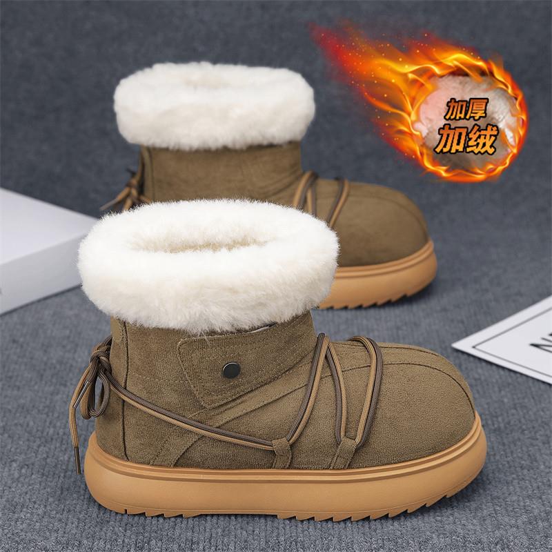 雪地靴男鞋冬季加绒保暖一脚蹬东北棉鞋户外皮毛一体抗寒短筒棉靴