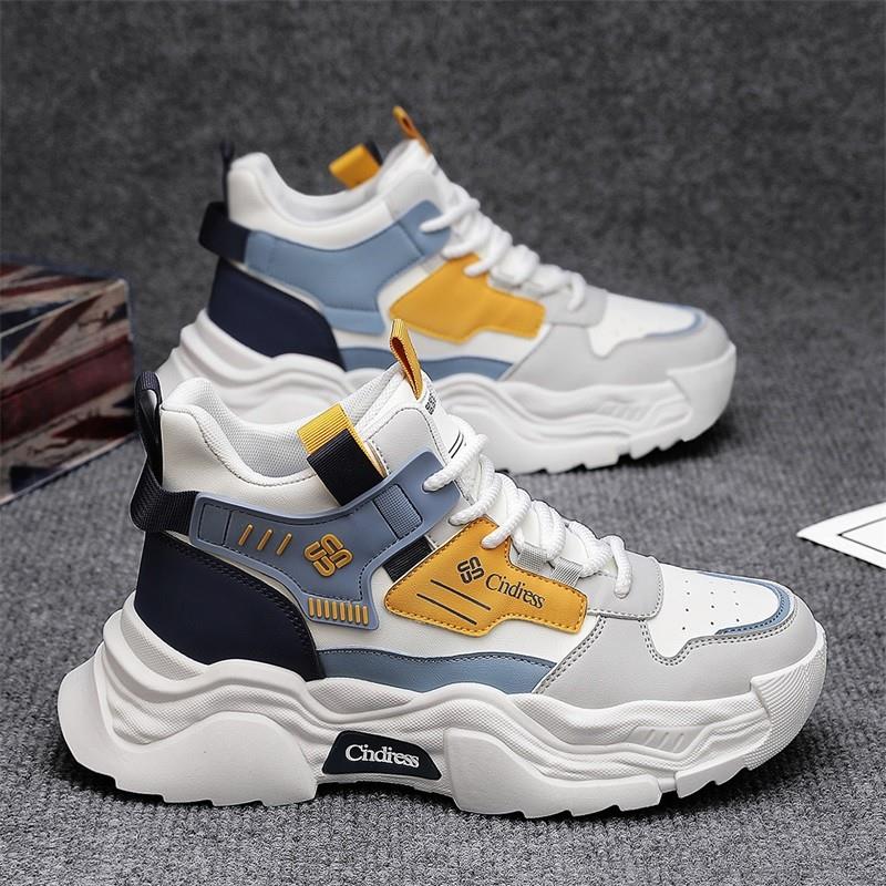 高帮男鞋秋冬季青少年学生休闲运动厚底增高耐磨白色篮球老爹潮鞋