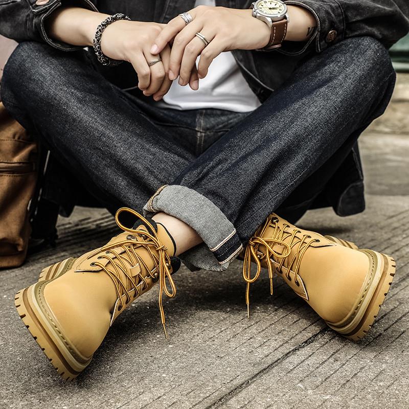 大黄靴男款秋冬季百搭潮牌冬款加绒保暖情侣款马丁靴男士高帮英伦