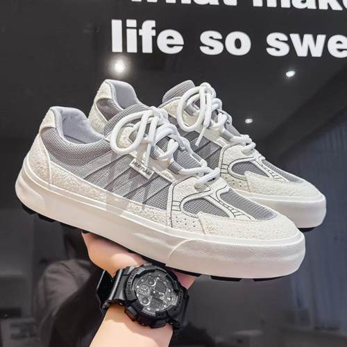 帆布鞋男鞋秋季透气网面休闲板鞋青少年学生运动厚底增高百搭潮鞋