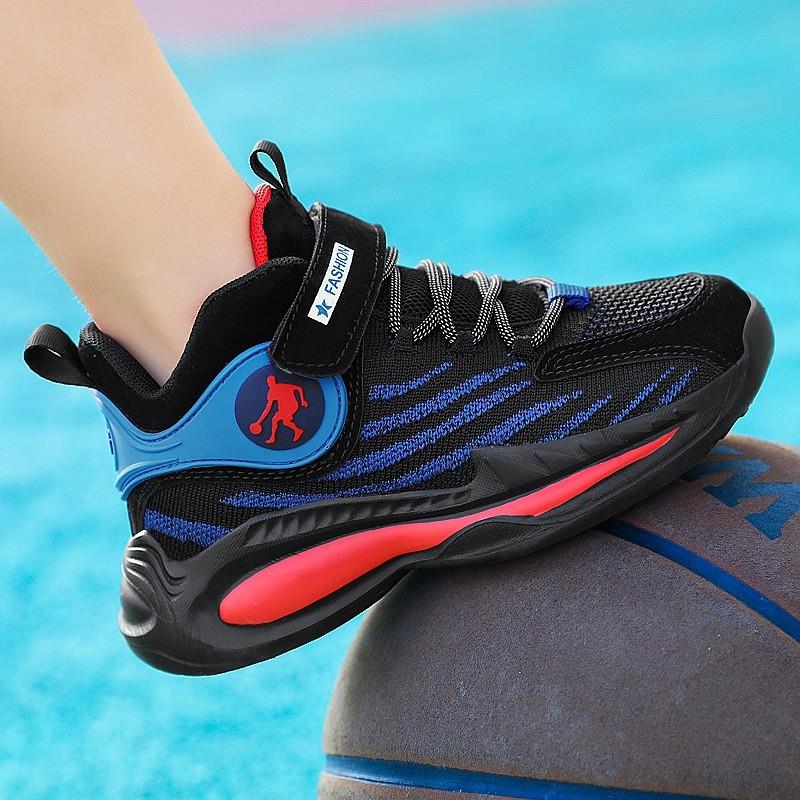 男童鞋子春款2025新款儿童网面透气运动鞋中大童魔术贴男孩篮球鞋