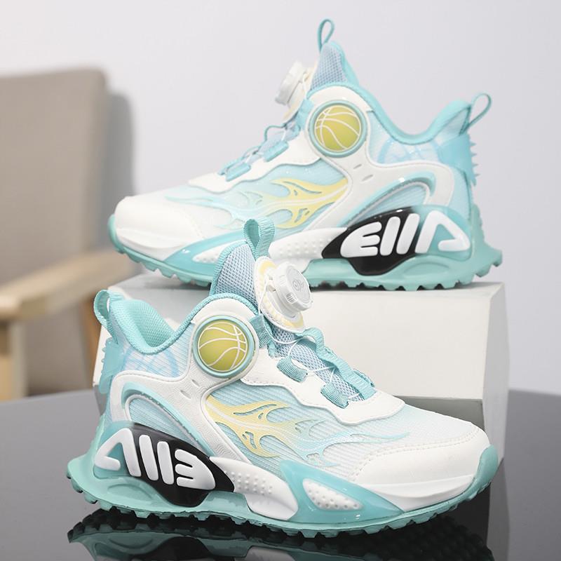 男童鞋春季2025新款儿童网面透气运动鞋中大童旋转钮扣男孩篮球鞋