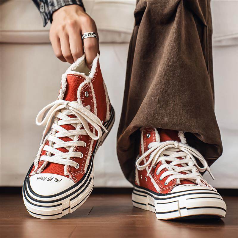 高帮男鞋秋冬季网红潮牌学生休闲百搭板鞋2025新款小众原创帆布鞋,流行男鞋,高帮鞋,淘宝优惠券,粉丝福利购,淘宝优惠卷