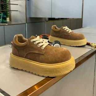 欧洲站男鞋秋冬季男款复古潮流运动百搭板鞋厚底增高翻毛皮休闲鞋