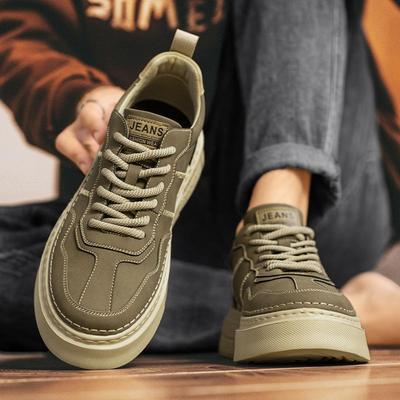 复古板鞋男士休闲厚底增高百搭秋季皮面防水痞帅男鞋高级感鞋子潮
