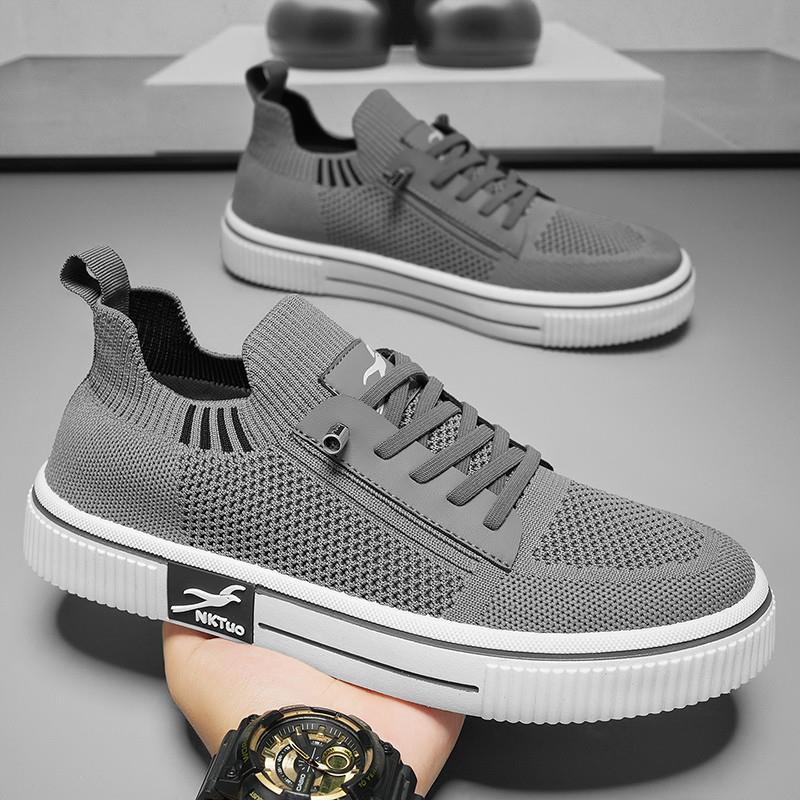 男鞋2025新款夏季透气薄款飞织网面一脚蹬布鞋百搭休闲运动平板鞋