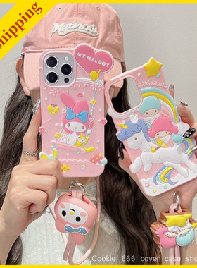 Cute Japan cartoon sanrio phone cover iPhone 13 14 15 plus case Twins Melody 16 pro max soft casing