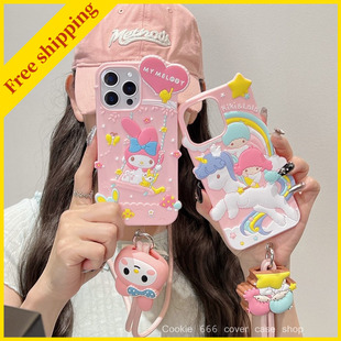 Cute Japan cartoon sanrio phone cover iPhone 13 14 15 plus case Twins Melody 16 pro max soft casing