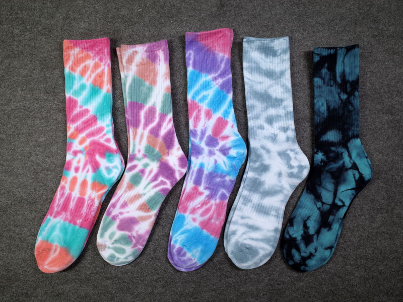 特价扎染毛圈休闲长板中筒棉袜子