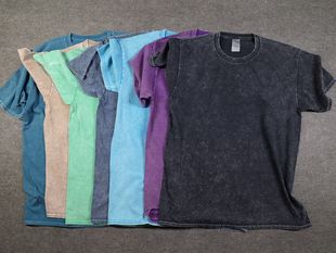 新潮水洗做旧复古短袖 T恤街潮圆领男女纯棉磨毛炒色宽松高街休闲