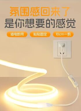 无暗区氛围灯带led灯条自粘防水床头电视柜cob客厅220V户外开关
