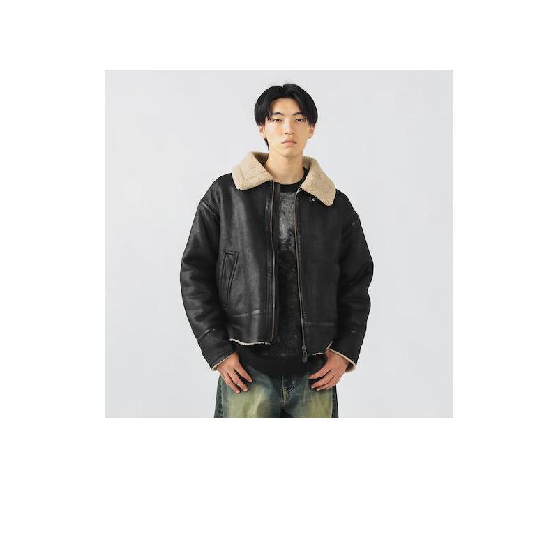 代购BEAMS男士夹克保暖防风皮质加绒秋冬户外外套爆款复古