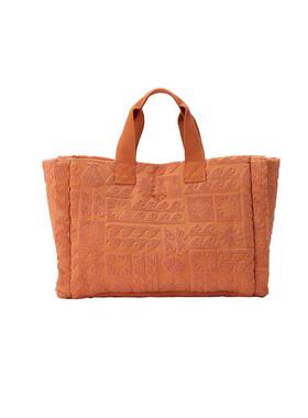 代购Quiksilver女士托特包大容量便携耐磨内袋设计橙色压花图案