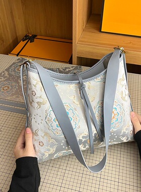 新款简约宋锦提花布料做衣服手工diy中式大包女包材料包单肩包潮