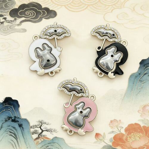 宋锦创意DIY企鹅吊坠挂件底托双面带盖饰品设计感挂坠配件底胚