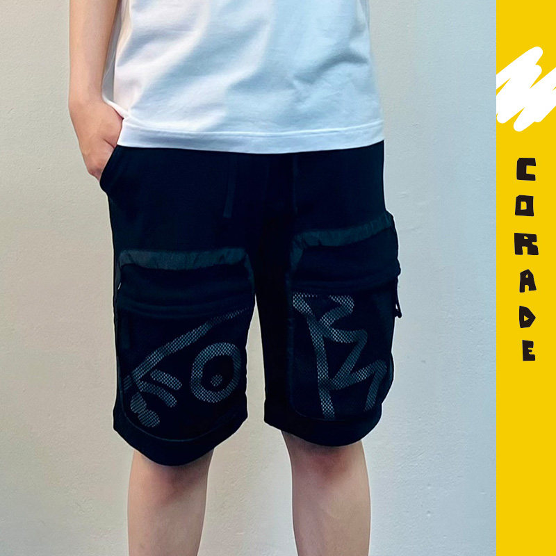 Corade．宝葫芦隐藏恐龙华夫格短裤休闲宽松运动美式黑色潮流
