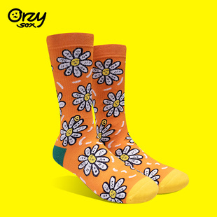 橘色小花运动休闲袜子 Orzysox 小清新情侣校园 corade