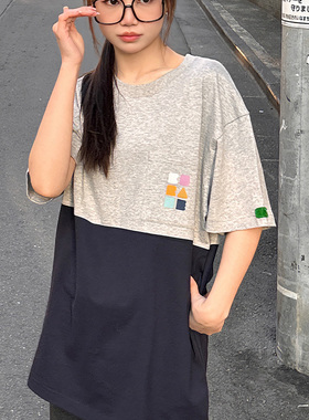 Corade．宝葫芦拼色字母T恤棉短袖情侣潮流宽松休闲新款青少年