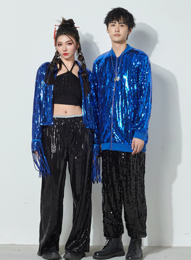 年会韩国服嘻哈KPO爱豆女爵士演出服装长袖亮片开衫外套