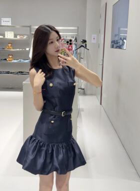 【Jisoo智秀同款】self-stride 2025新款藏蓝色芭蕾花苞连衣裙