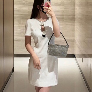 白色亮片闪闪圆领镶钻短袖 2025新款 连衣裙 stride self