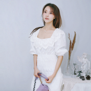 伊能静同款 白色花边短袖 self 2025新款 连衣裙短裙 stride
