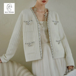 短外套华夫格V领针织开衫 小香风长袖 外套女春 时尚 新款