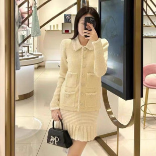 外套上衣 新早春高端重工象牙白优雅气质翻领针织长版 Self stride