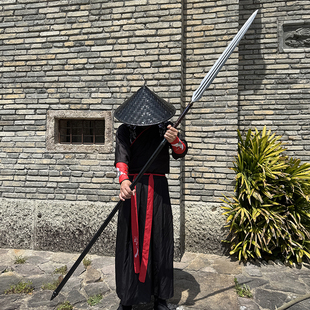 霸王枪花纹钢手工锻打一体龙骨长款枪头高硬度武术长枪收藏未开刃