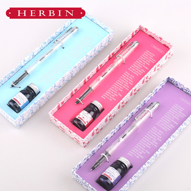 法国 J. HERBIN透明钢珠笔带上墨器+10ml香味墨水套装签字笔包邮