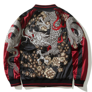 春秋国潮横须贺重工龙刺绣棒球领夹克外套男个性 双面穿中国风龙年