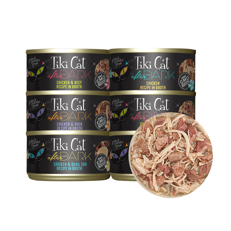 Tiki cat黑夜传说主食猫罐头 鸡肉鹌鹑蛋高汤黑金猫罐 80G/156G