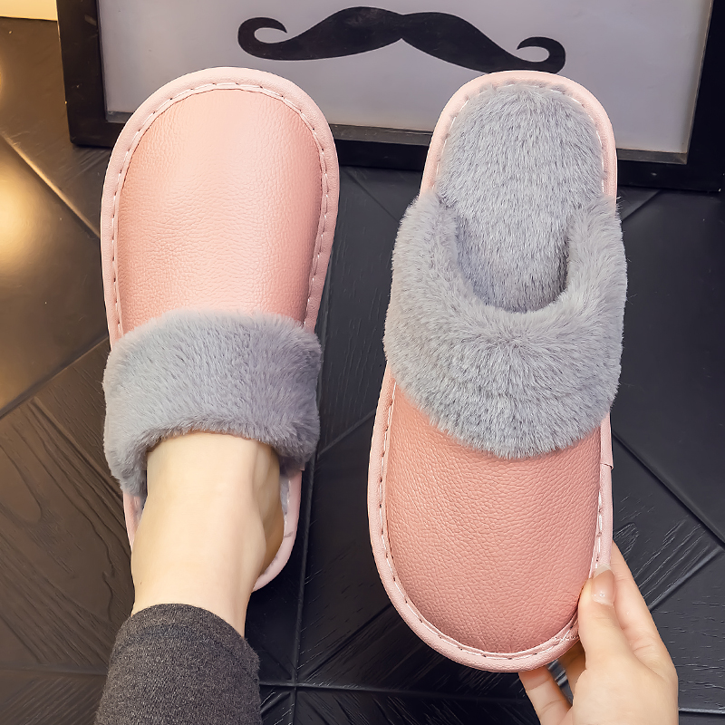 海宁保暖牛皮拖鞋居家防滑牛筋底