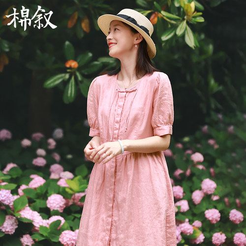 棉叙简中式宽松连衣裙