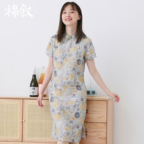 棉叙夏装新款中式复古盘扣旗袍