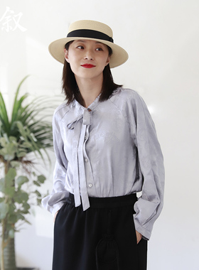 棉叙春秋新款新中式女装上衣衬衣宽松显瘦提花长袖衬衫女23626